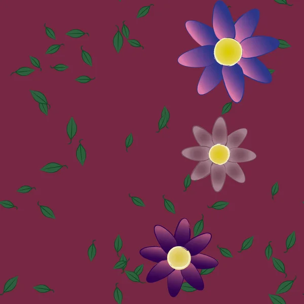 Fleurs Simples Avec Des Feuilles Vertes Composition Libre Illustration Vectorielle — Image vectorielle