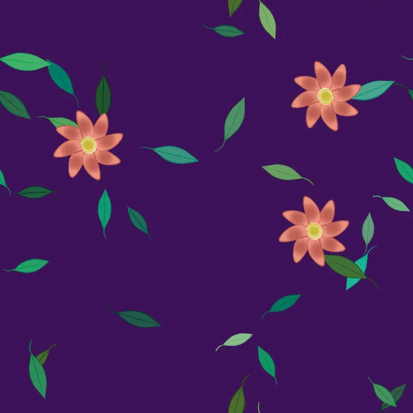 Flores Simples Con Hojas Verdes Composición Libre Ilustración Vectorial — Vector de stock