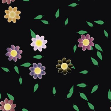 basit renkli çiçekler ve duvar kağıdı yaprakları ile serbest kompozisyon, vektör illüstrasyonu