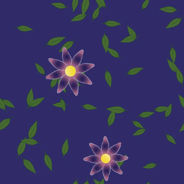 Flores Simples Con Hojas Verdes Composición Libre Ilustración Vectorial — Archivo Imágenes Vectoriales