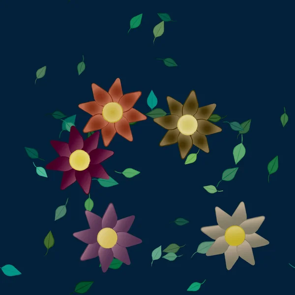 Flores Colores Hojas Fondo — Vector de stock