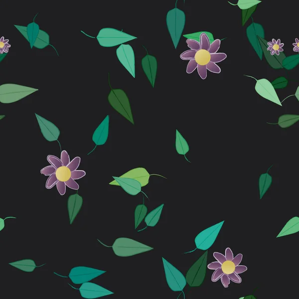 Fleurs Simples Avec Des Feuilles Vertes Composition Libre Illustration Vectorielle — Image vectorielle