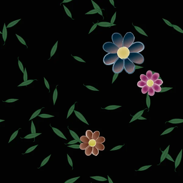 Fleurs Simples Avec Des Feuilles Vertes Composition Libre Illustration Vectorielle — Image vectorielle