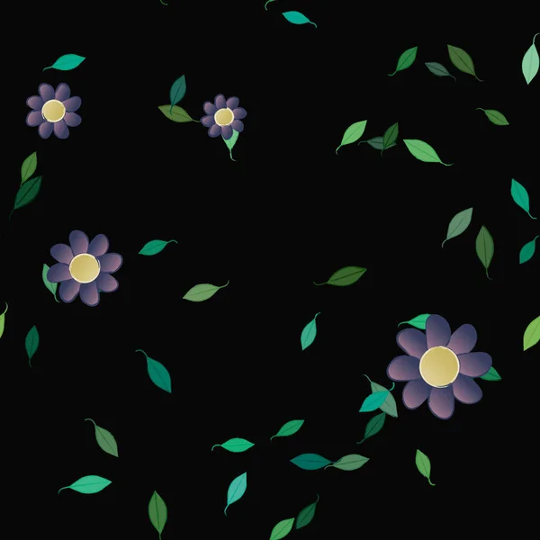 Flores Abstractas Con Hojas Patrón Sin Costura Ilustración Vectorial — Vector de stock