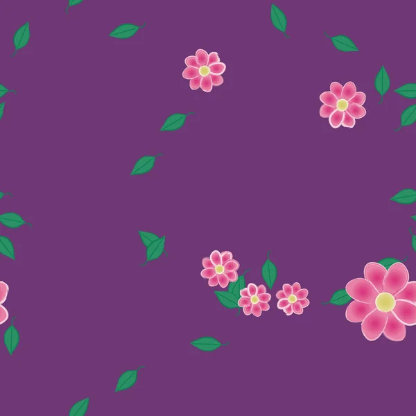 Flores Abstractas Con Hojas Patrón Sin Costura Ilustración Vectorial — Vector de stock