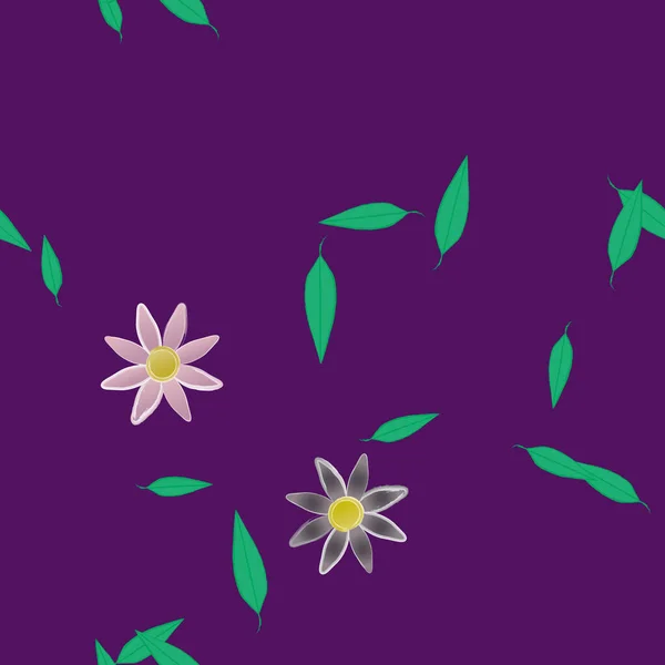 Flores Simples Con Hojas Verdes Composición Libre Ilustración Vectorial — Archivo Imágenes Vectoriales