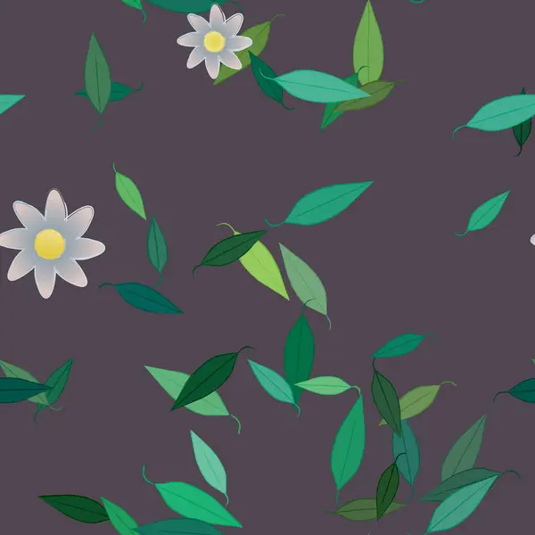 Abstrakta Blommor Med Blad Sömlös Mönster Vektor Illustration — Stock vektor