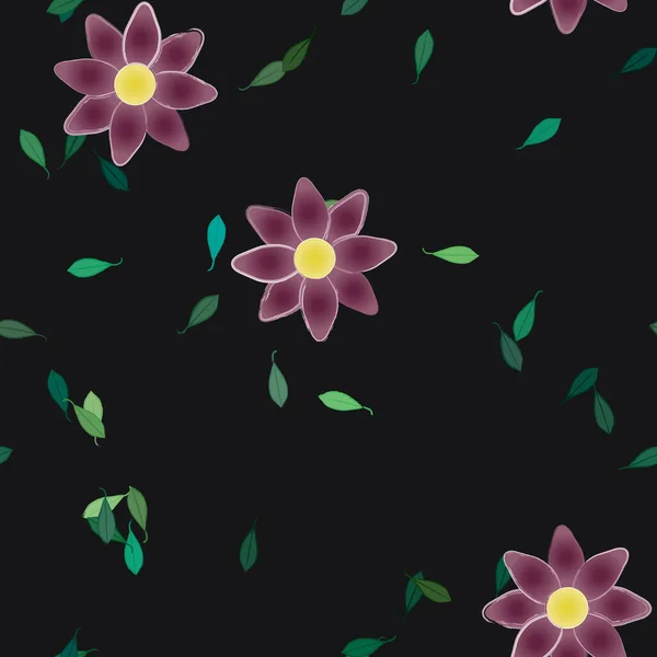 Fleurs Simples Avec Des Feuilles Vertes Composition Libre Illustration Vectorielle — Image vectorielle