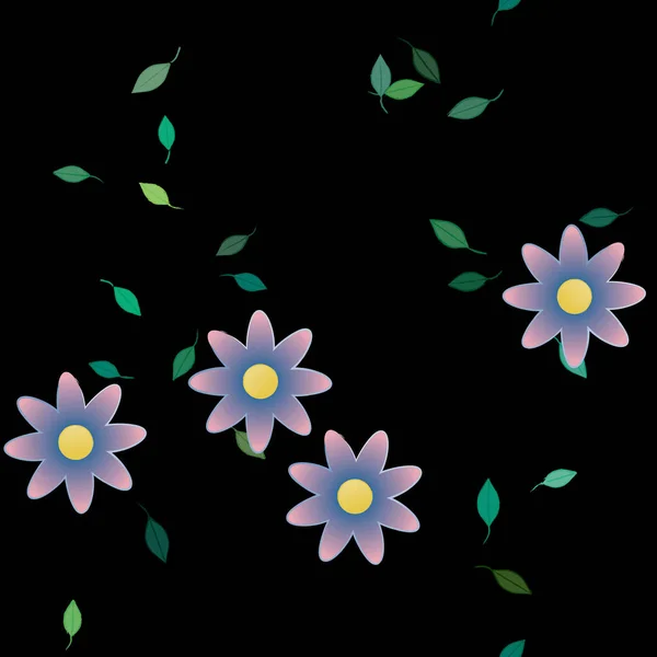 Flores Simples Con Hojas Verdes Composición Libre Ilustración Vectorial — Archivo Imágenes Vectoriales