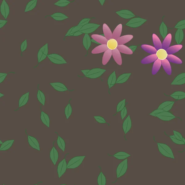 Flores Abstratas Com Folhas Sem Costura Padrão Ilustração Vetorial — Vetor de Stock