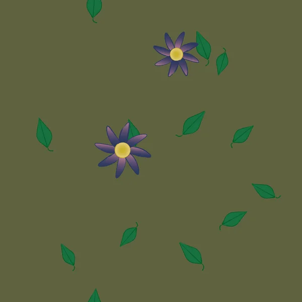 Flores Abstractas Con Hojas Patrón Sin Costura Ilustración Vectorial — Vector de stock