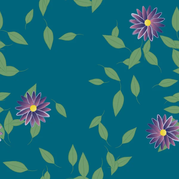Basit Renkli Çiçekler Duvar Kağıdı Yaprakları Ile Serbest Kompozisyon Vektör — Stok Vektör