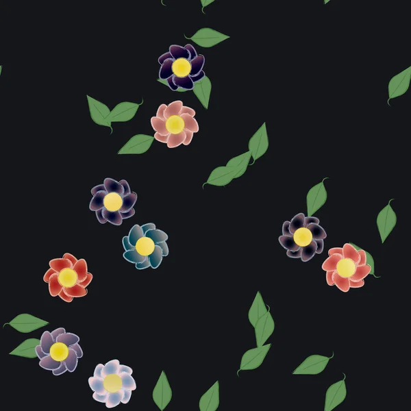 Fleurs Abstraites Avec Des Feuilles Motif Sans Couture Illustration Vectorielle — Image vectorielle