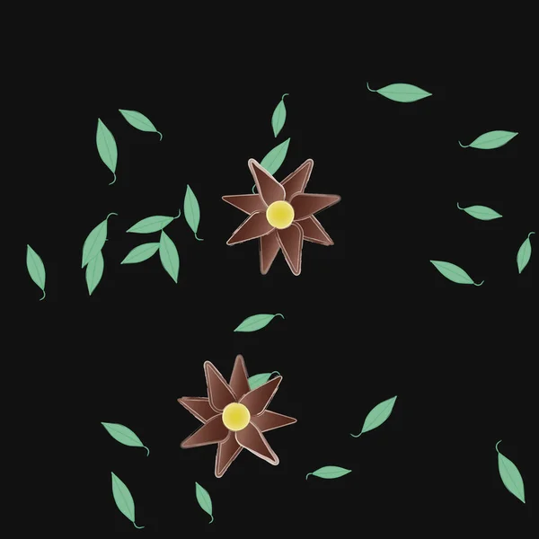 Fleurs Simples Avec Des Feuilles Vertes Composition Libre Illustration Vectorielle — Image vectorielle