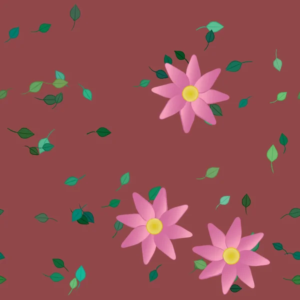 Flores Abstractas Con Hojas Patrón Sin Costura Ilustración Vectorial — Vector de stock