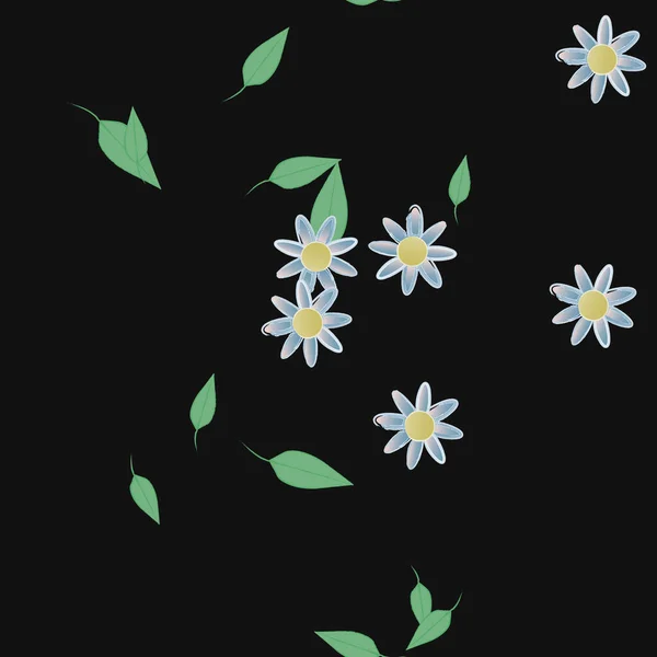 Flores Simples Con Hojas Verdes Composición Libre Ilustración Vectorial — Vector de stock