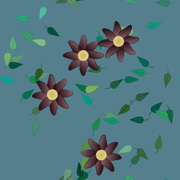 Flores Abstractas Con Hojas Patrón Sin Costura Ilustración Vectorial — Vector de stock