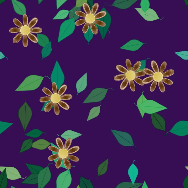 Flores Abstractas Con Hojas Patrón Sin Costura Ilustración Vectorial — Vector de stock