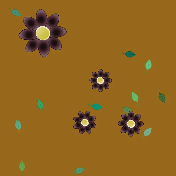 Flores Abstractas Con Hojas Patrón Sin Costura Ilustración Vectorial — Vector de stock