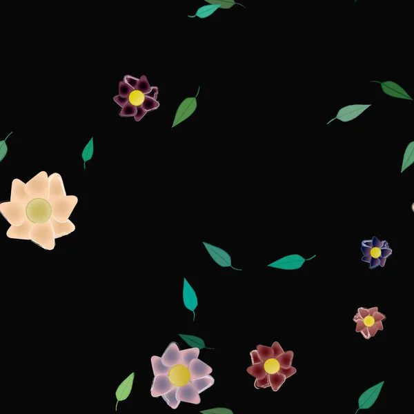 Fleurs Abstraites Avec Des Feuilles Motif Sans Couture Illustration Vectorielle — Image vectorielle