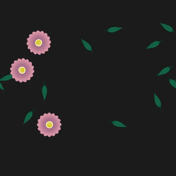 Fleurs Simples Avec Des Feuilles Vertes Composition Libre Illustration Vectorielle — Image vectorielle