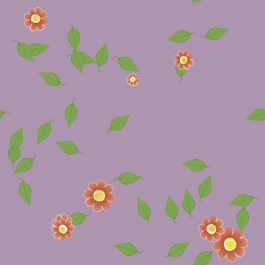 basit renkli çiçekler ve duvar kağıdı yaprakları ile serbest kompozisyon, vektör illüstrasyonu