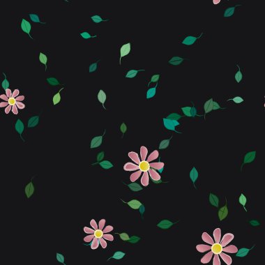 basit renkli çiçekler ve duvar kağıdı yaprakları ile serbest kompozisyon, vektör illüstrasyonu