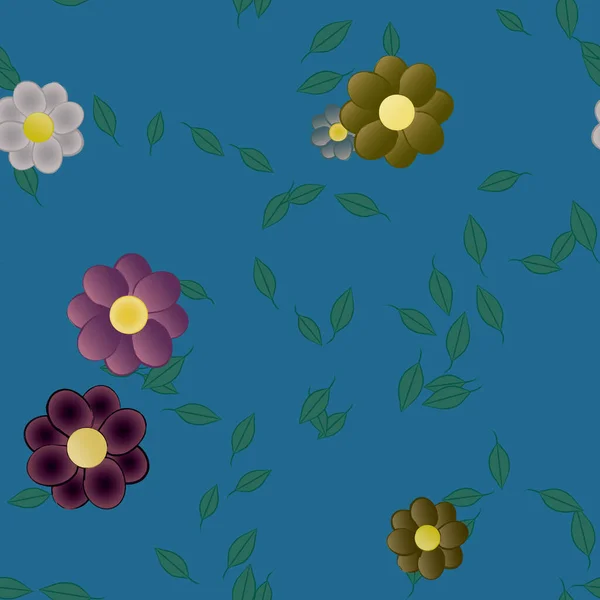 Fiori Astratti Con Foglie Modello Senza Soluzione Continuità Illustrazione Vettoriale — Vettoriale Stock