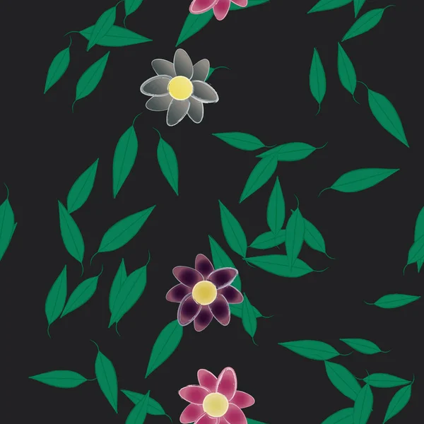 Абстрактные Цветы Бесшовным Рисунком Листьев Векторная Иллюстрация — стоковый вектор