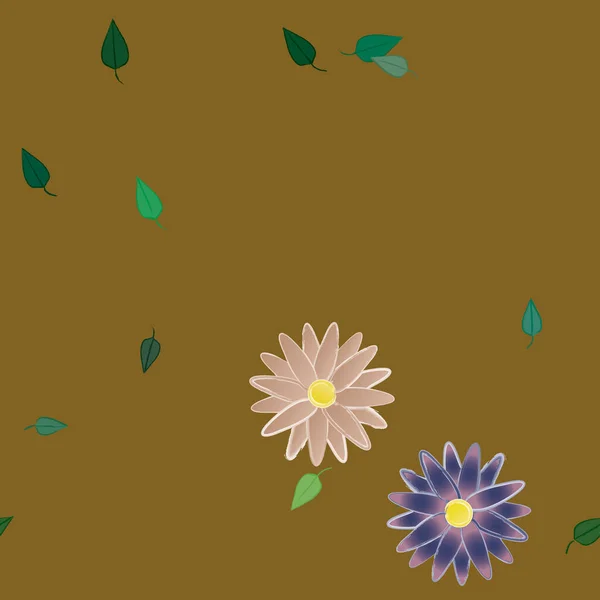 Flores Abstractas Con Hojas Patrón Sin Costura Ilustración Vectorial — Vector de stock