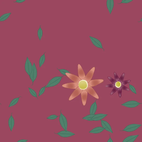 Fleurs Simples Avec Des Feuilles Vertes Composition Libre Illustration Vectorielle — Image vectorielle