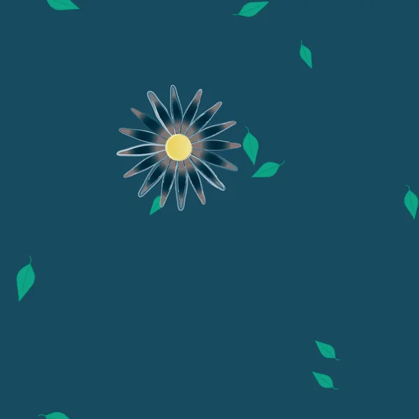 Flores Simples Con Hojas Verdes Composición Libre Ilustración Vectorial — Vector de stock