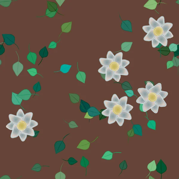 Eenvoudige Bloemen Met Groene Bladeren Vrije Samenstelling Vector Illustratie — Stockvector