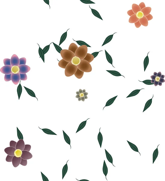 Flores Abstractas Con Hojas Patrón Sin Costura Ilustración Vectorial — Vector de stock