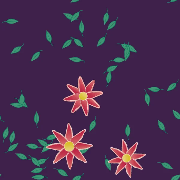 Abstracte Bloemen Met Bladeren Naadloos Patroon Vector Illustratie — Stockvector
