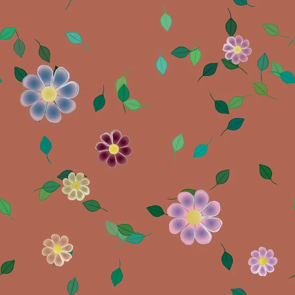 Fleurs Abstraites Avec Des Feuilles Motif Sans Couture Illustration Vectorielle — Image vectorielle