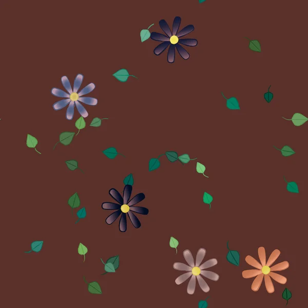 Flores Abstractas Con Hojas Patrón Sin Costura Ilustración Vectorial — Archivo Imágenes Vectoriales