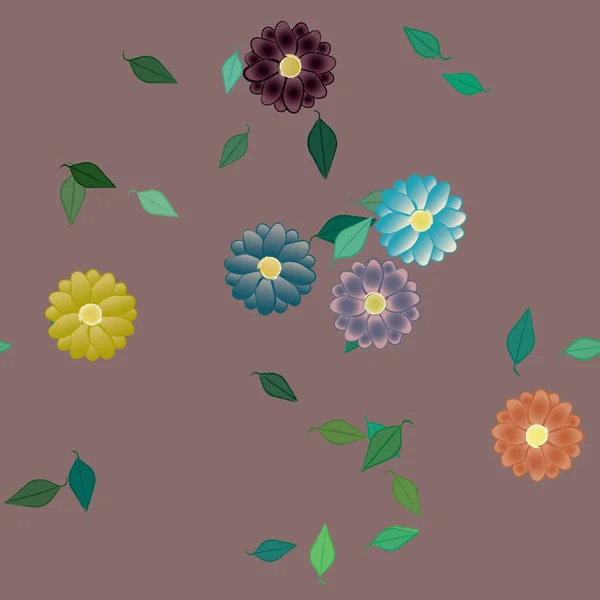 Värillinen Kukkia Lehtiä Tausta — vektorikuva