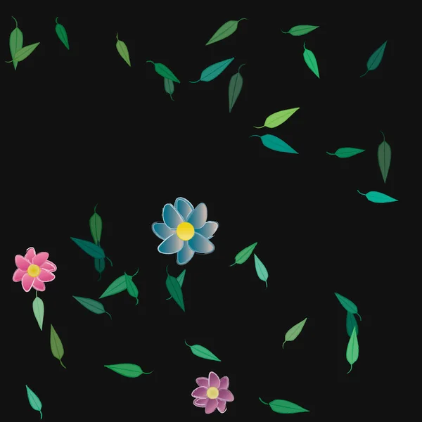 Flores Simples Con Hojas Verdes Composición Libre Ilustración Vectorial — Vector de stock