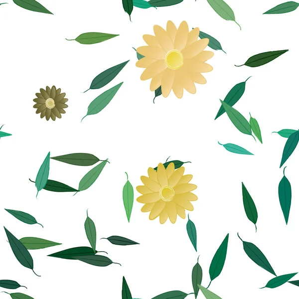 Abstrakta Blommor Med Blad Sömlös Mönster Vektor Illustration — Stock vektor