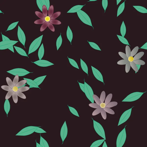 Flores Abstractas Con Hojas Patrón Sin Costura Ilustración Vectorial — Vector de stock