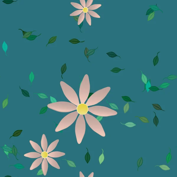 Flores Abstractas Con Hojas Patrón Sin Costura Ilustración Vectorial — Vector de stock