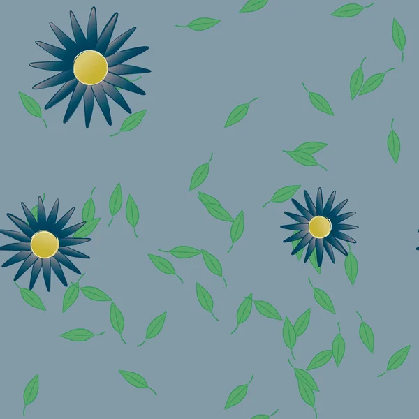 Flores Simples Con Hojas Verdes Composición Libre Ilustración Vectorial — Vector de stock