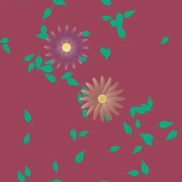 Flores Abstractas Con Hojas Patrón Sin Costura Ilustración Vectorial — Vector de stock