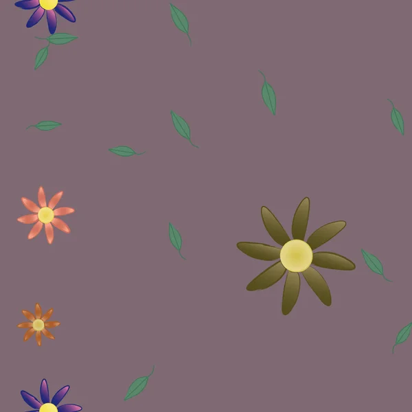 Flores Abstractas Con Hojas Patrón Sin Costura Ilustración Vectorial — Archivo Imágenes Vectoriales