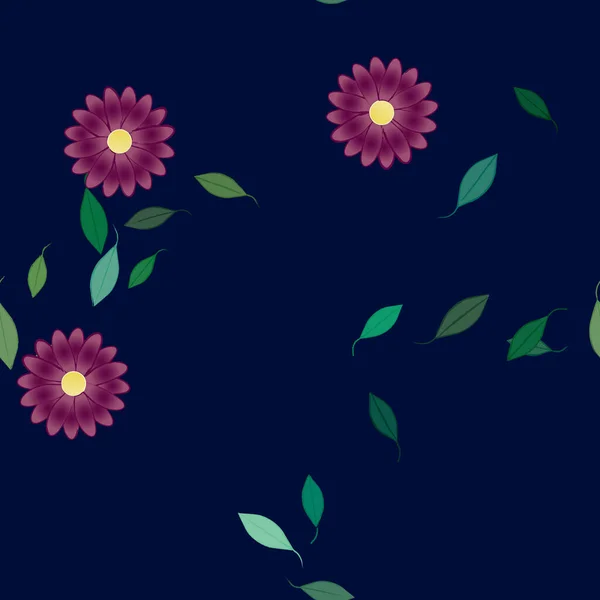 Flores Simples Con Hojas Verdes Composición Libre Ilustración Vectorial — Vector de stock