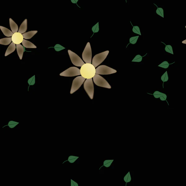 Flores Abstratas Com Folhas Sem Costura Padrão Ilustração Vetorial —  Vetores de Stock