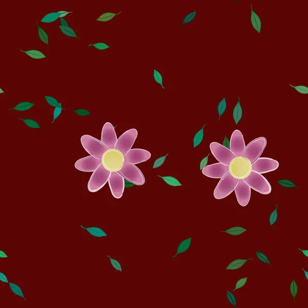 Fleurs Simples Avec Des Feuilles Vertes Composition Libre Illustration Vectorielle — Image vectorielle