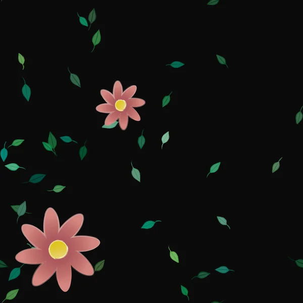 Abstrakta Blommor Med Blad Sömlös Mönster Vektor Illustration — Stock vektor