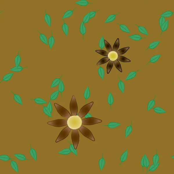 Flores Abstractas Con Hojas Patrón Sin Costura Ilustración Vectorial — Vector de stock